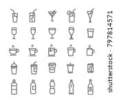 Vector Drink Lines Icons Set...