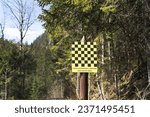 Small photo of Danger - Avalanche area warning sign in Tatra mountains. Avalanche area warning sign in english and polish language, valley in Tatra mountains, Spring time