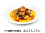 Small photo of Stir Fried Scalloped with Basil Spicy Chili Thai food fusion Style sideview