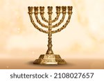 Small photo of Hanukkah candlestick. Ancient ritual candle menorah festive attribute. Ritual item.