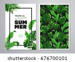 tropical palm leaves background.... | Shutterstock .eps vector #676700101