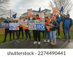 Small photo of Bournemouth, UK - March 13 2023: Striking junior doctors picket near Royal Bournemouth Hospital.Tens of thousands of British Medical Association members in England walked out demanding a pay rise.