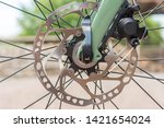 Disc brake on a bicycle with quick release at the hub