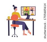 female worker using computer... | Shutterstock .eps vector #1705685614