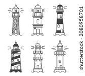 lighthouses icons set. a simple ... | Shutterstock . vector #2080958701