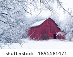 Red Barn With Soft Focused  Ice ...