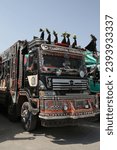 Small photo of ISLAMABAD, PAKISTAN – MAY 19, 2023: Traditional national truck in Islamabad city, Pakistan