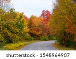 Striking colors of fall foliage on the road near Wellesley Island State Park, New York,U.S.A