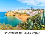 A view of Carvoeiro fishing village with beautiful beach, Portugal