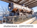 Remains of steam locomotive riddled with bullet holes destroyed during the Korean War at the Korean Demilitarized Zone (DMZ)