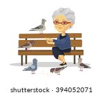 Old Woman Feeding Birds. Vector ...