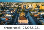 Aerial Drone View of Manaus Capital Amazonas, Amazon Theater, Riverside and Neighborhood Landscape, Landmarks, Historical Center of the Capital