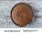 top view of round baked chocolate cake