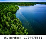 Aerial View Of Blue Lake And...