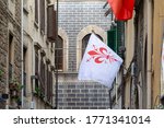 Small photo of Firenze blazon in the street of firenze, Lily iris flower flag