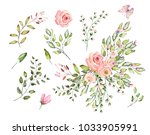 watercolor drawing of twig with ... | Shutterstock . vector #1033905991