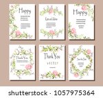 set of postcards with pink... | Shutterstock .eps vector #1057975364