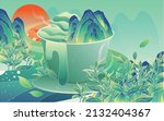 a teacup in a tea garden  ching ... | Shutterstock .eps vector #2132404367