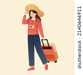 girl travels and travels with a ... | Shutterstock .eps vector #2140646911