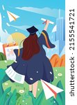 girl graduates in a bachelor's... | Shutterstock .eps vector #2155541721