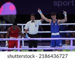 Small photo of BIRMINGHAM, ENGLAND - AUGUST 4: Tyler Jolly of Scotland celebrates following victory in the Men’s Over 63.5kg-67kg (Welterweight) - Quarter-Final fight on of the Commonwealth Games.