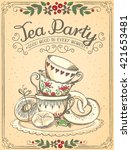 illustration tea time with cute ... | Shutterstock .eps vector #421653481