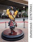 Small photo of Vancouver, British Columbia, Canada, August 25, 2018: Juggernaut character displayed in front of Vancouver’s Rogers Arena at the The International DOTA 2 Championships