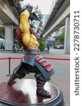 Small photo of Vancouver, British Columbia, Canada, August 25, 2018: Juggernaut character displayed in front of Vancouver’s Rogers Arena at the The International DOTA 2 Championships