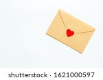 Valentine's Day. Love letter and red box. White background top view mockup