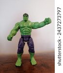 Small photo of Rome, Italy - March 10, 2024, toy that reproduces Hulk, alter ego of Dr. Robert Bruce Banner, American comic book character published by Marvel Comics.