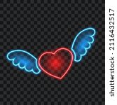 red neon heart with blue wings  ... | Shutterstock .eps vector #2116432517