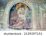 Small photo of Agios Achillios, Florina, Greece - June 16, 2020: beautiful hagiography of the Virgin Mary and Jesus, on a wall of the Orthodox Church, of the village.