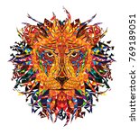 kaleidoscopic lion in orange... | Shutterstock .eps vector #769189051