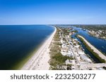 Small photo of Aerial Drone Nokomis Beach. Gulf of Mexico on Casey Key in Nokomis Florida, United States. Red tide water