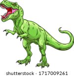 Green roaring tyrannosaurus. Prehistoric carnivorous dinosaur. Vector illustration isolated on transparent