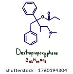 Dextropropoxyphene is an analgesic in the opioid category, patented in 1955 and manufactured by Eli Lilly and Company. It is an optical isomer of levopropoxyphene. Blue draw chemical structure.