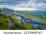 Dramatic sky and limestone rocks at the Black Mountain in South Wales UK
