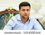 Small photo of President of Ukraine Volodymyr Zelenskiy during Meeting of the National Security and Defense Council of Ukraine in Kyiv, Ukraine. 31-05-2019