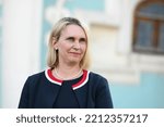 Small photo of New US ambassador to Ukraine Bridget Brink during a press conference at Sofiyska Square in Kyiv, Ukraine, June 02, 2022