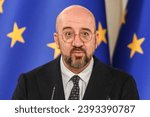 Small photo of President of the European Council Charles Michel attends a joint press conference with Ukraine's President Volodymyr Zelenskiy and Moldova's President Maia Sandu in Kyiv, Ukraine November 21, 2023