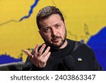 Small photo of President of Ukraine Volodymyr Zelenskiy is answering questions from journalists during a large summary press conference in Kyiv, Ukraine, December 19, 2023