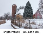 Snowy Farm Scene In Iowa With...