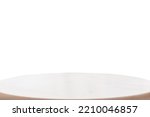 Oval white marble pedestal or table surface isolated on a white background. Mock up. Copy space. The concept of a product demonstration template.