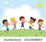 kids boys and girls jump on a... | Shutterstock .eps vector #1423548854