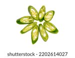Small photo of Slid green hot chilli peppers capsicum isolated on a white background closeup