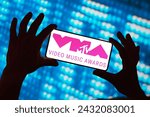 Small photo of March 1, 2024, Brazil. In this photo illustration, the MTV Video Music Awards (VMA) logo is displayed on a smartphone screen