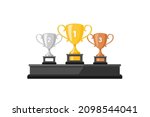 winners podium with trophies.... | Shutterstock .eps vector #2098544041