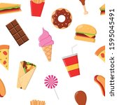 junk food seamlees pattern... | Shutterstock .eps vector #1595045491