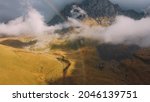 misty mountain and river aerial | Shutterstock . vector #2046139751
