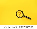 Magnifying glass and question mark. FAQ. Curiosity, inquiry, uncertainty. Search for answers, clarity, and understanding. Quest for knowledge or solutions. Solving mysteries, uncovering hidden truths.